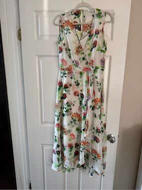 Calvin Klein White Floral Midi Wrap Dress 8
